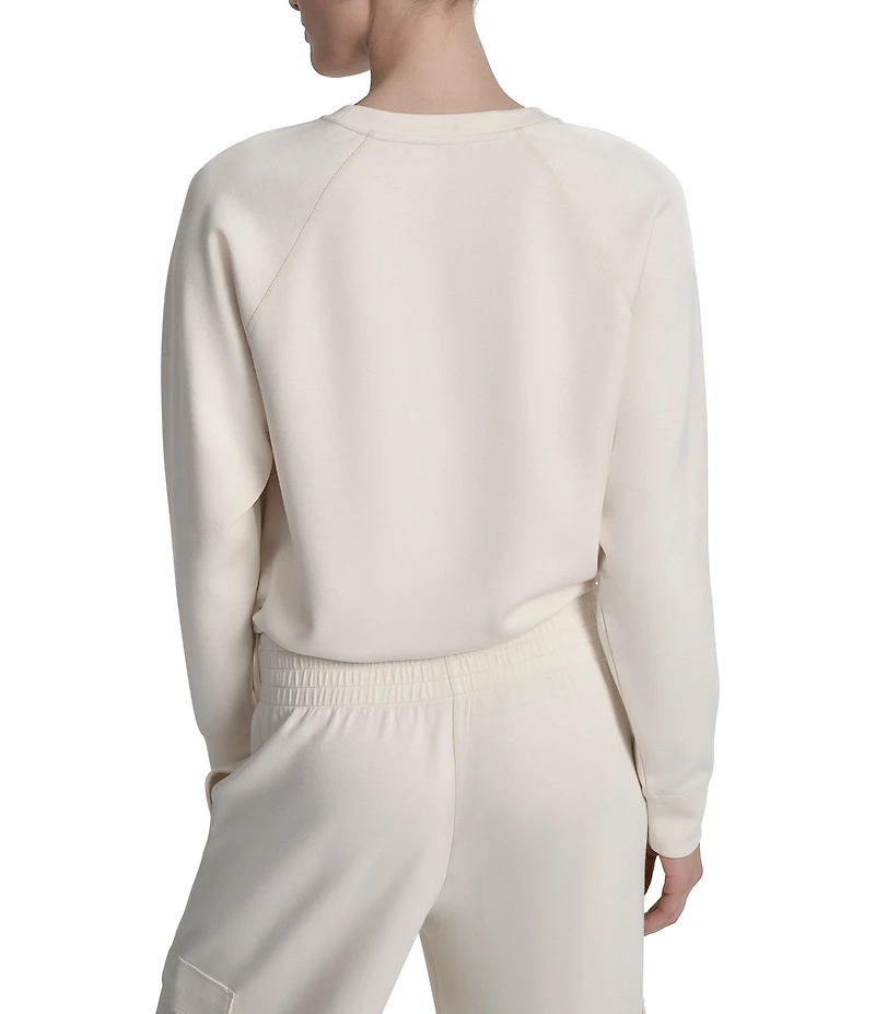 DKNY Sport By Donna Karan Cropped Bungee Hem Crew Neck Logo Pullover