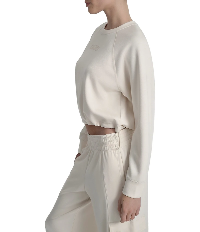 DKNY Sport By Donna Karan Cropped Bungee Hem Crew Neck Logo Pullover
