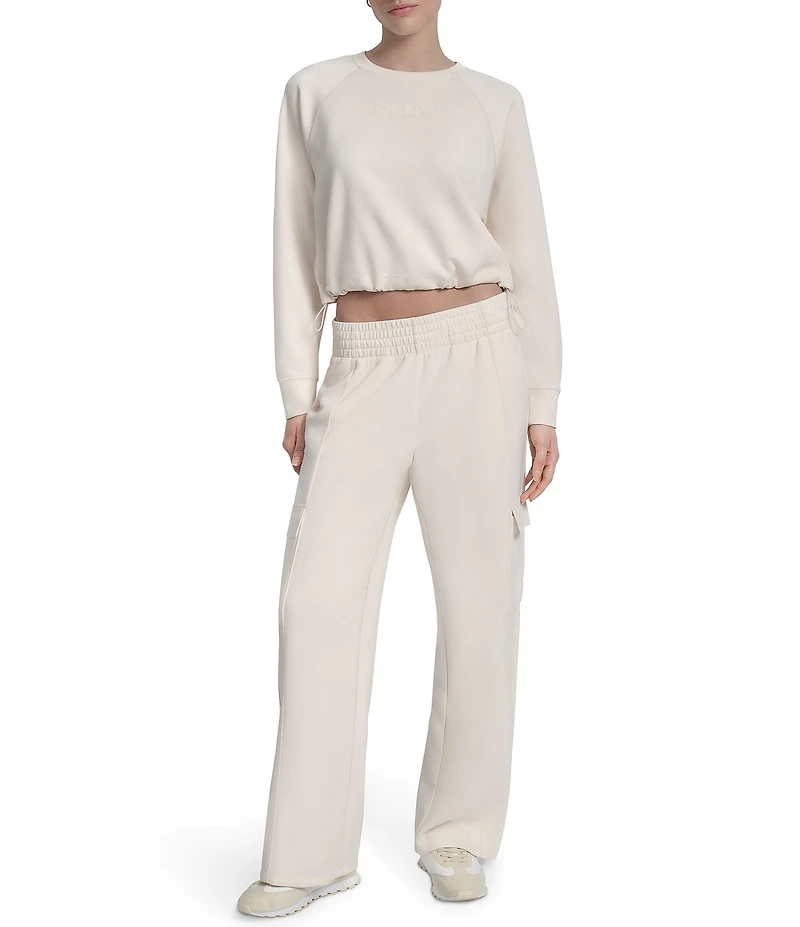 DKNY Sport By Donna Karan Cropped Bungee Hem Crew Neck Logo Pullover