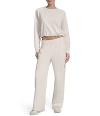 DKNY Sport By Donna Karan Cropped Bungee Hem Crew Neck Logo Pullover