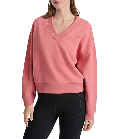 DKNY Sport by Donna Karan Deep V-Neck Embodied Logo Long Sleeve Sweatshirt
