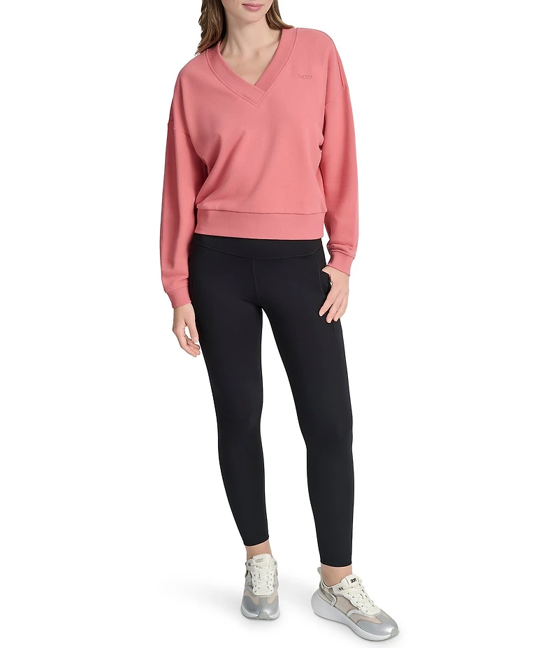 DKNY Sport by Donna Karan Deep V-Neck Embodied Logo Long Sleeve Sweatshirt
