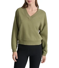 DKNY Sport by Donna Karan Deep V-Neck Embodied Logo Long Sleeve Sweatshirt