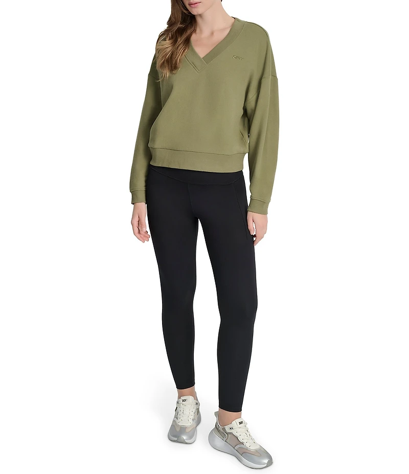 DKNY Sport by Donna Karan Deep V-Neck Embodied Logo Long Sleeve Sweatshirt