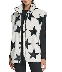 DKNY Sport by Donna Karan Faux Fur Star Print Mock Neck Vest
