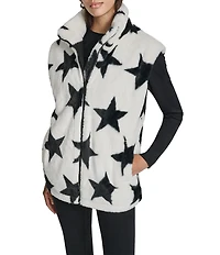DKNY Sport by Donna Karan Faux Fur Star Print Mock Neck Vest