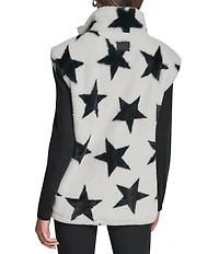 DKNY Sport by Donna Karan Faux Fur Star Print Mock Neck Vest