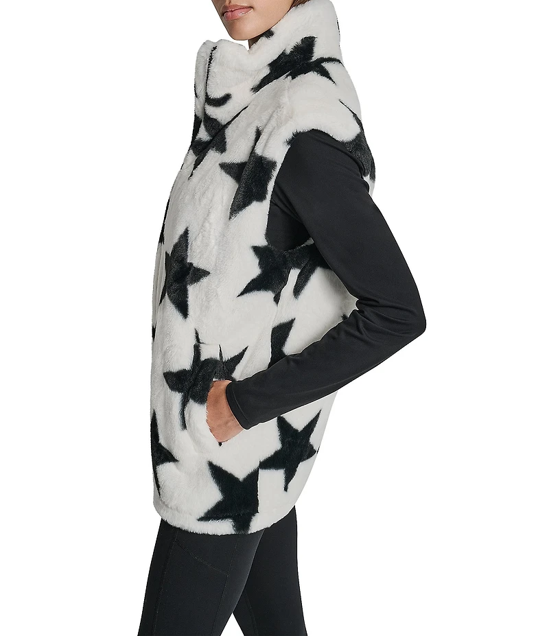 DKNY Sport by Donna Karan Faux Fur Star Print Mock Neck Vest