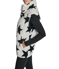 DKNY Sport by Donna Karan Faux Fur Star Print Mock Neck Vest