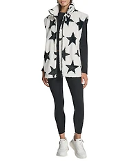 DKNY Sport by Donna Karan Faux Fur Star Print Mock Neck Vest
