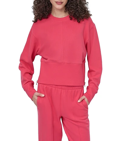 DKNY Sport By Donna Karan French Terry Cropped Crew Neck Side Zip Pullover