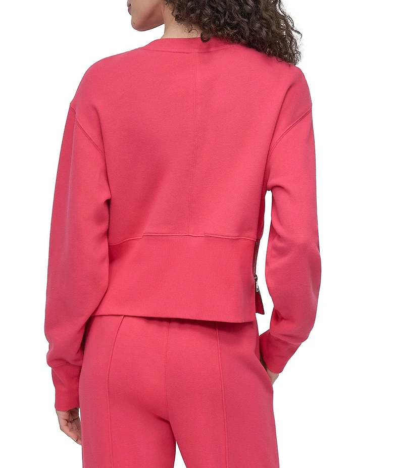 DKNY Sport By Donna Karan French Terry Cropped Crew Neck Side Zip Pullover