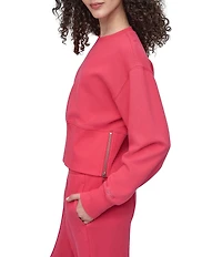 DKNY Sport By Donna Karan French Terry Cropped Crew Neck Side Zip Pullover