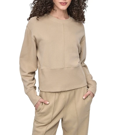 DKNY Sport By Donna Karan Coordinating French Terry Cropped Crew Neck Side Zip Pullover