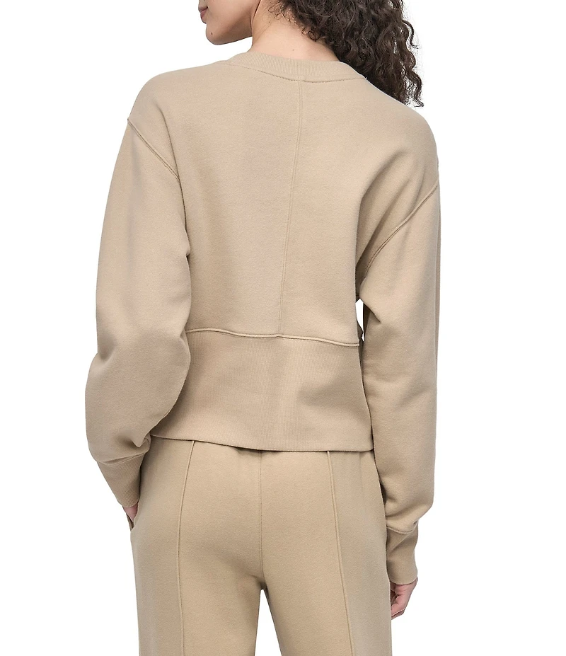 DKNY Sport By Donna Karan French Terry Cropped Crew Neck Side Zip Pullover