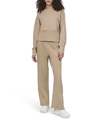 DKNY Sport By Donna Karan French Terry Cropped Crew Neck Side Zip Pullover