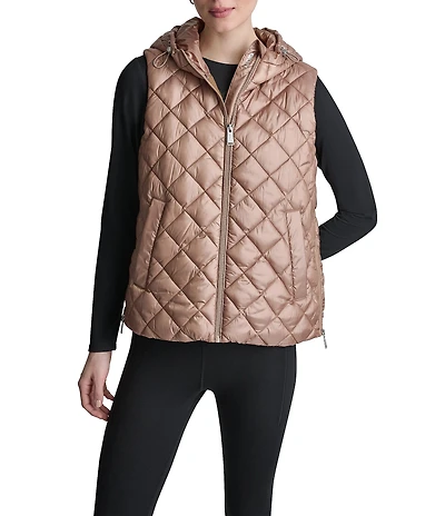 DKNY Sport by Donna Karan Hooded Diamond Quilt High-Low Vest