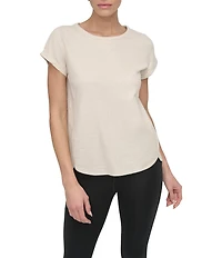 DKNY Sport by Donna Karan Knit Slub Jersey Crew Neck Short Rolled Sleeve T-Shirt