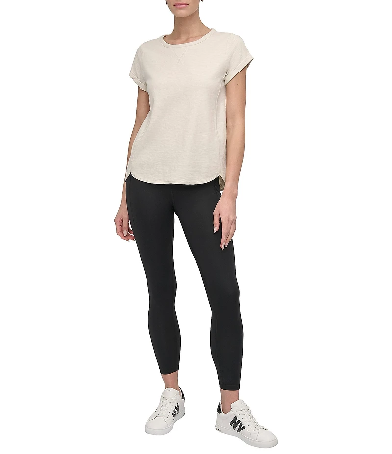 DKNY Sport by Donna Karan Knit Slub Jersey Crew Neck Short Rolled Sleeve T-Shirt