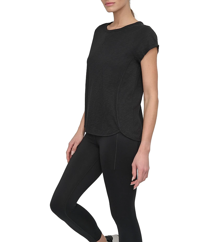 DKNY Sport by Donna Karan Knit Slub Jersey Crew Neck Short Rolled Sleeve T-Shirt
