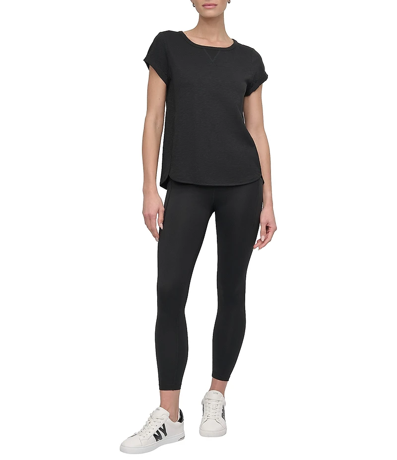 DKNY Sport by Donna Karan Knit Slub Jersey Crew Neck Short Rolled Sleeve T-Shirt