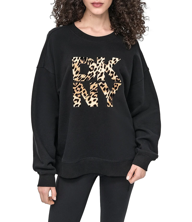 DKNY Sport by Donna Karan Leopard Logo Crew Neck Pullover