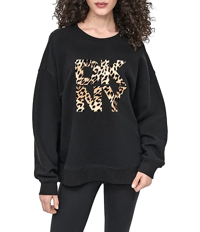 DKNY Sport by Donna Karan Leopard Logo Crew Neck Pullover