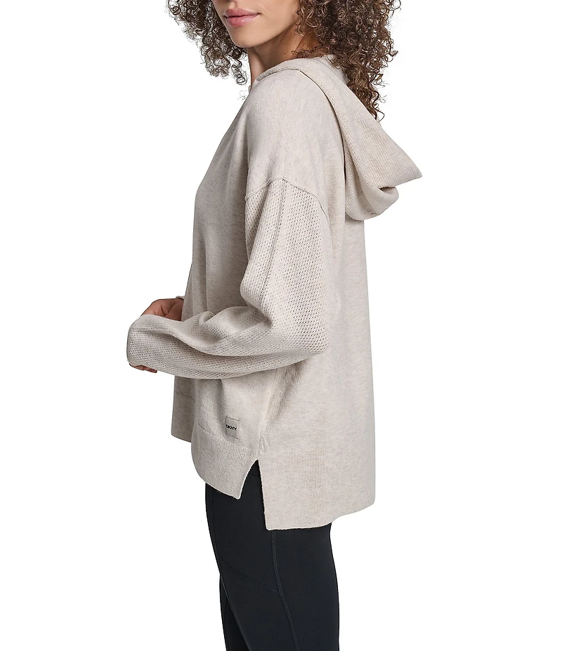 DKNY Sport by Donna Karan Long Sleeve Open Pointelle Stitch V-Neck Hoodie