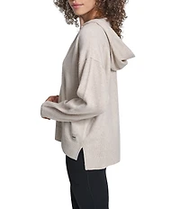 DKNY Sport by Donna Karan Long Sleeve Open Pointelle Stitch V-Neck Hoodie