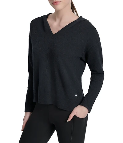DKNY Sport by Donna Karan Long Sleeve Open Pointelle Stitch V-Neck Hoodie