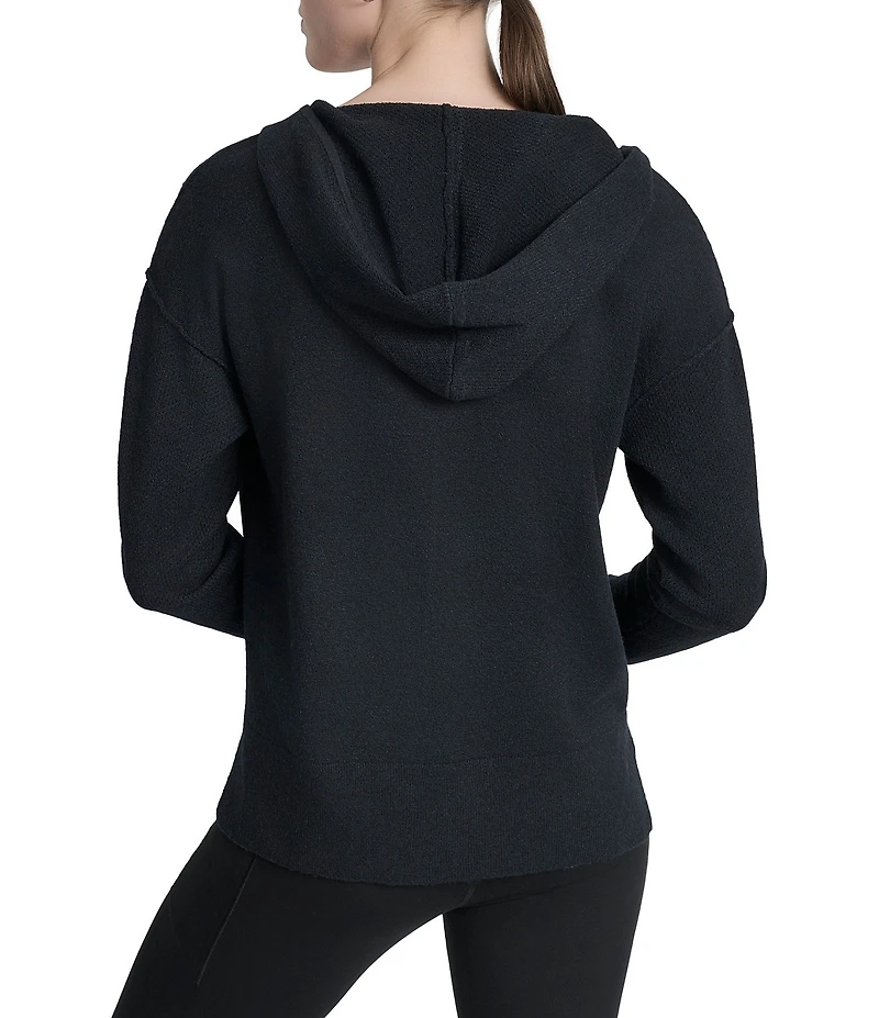 DKNY Sport by Donna Karan Long Sleeve Open Pointelle Stitch V-Neck Hoodie