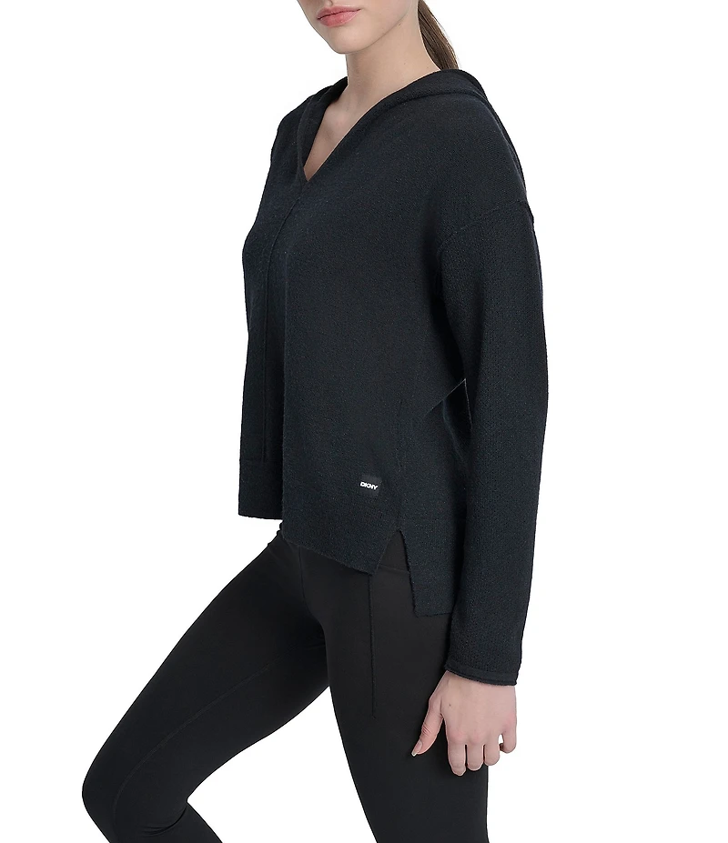 DKNY Sport by Donna Karan Long Sleeve Open Pointelle Stitch V-Neck Hoodie