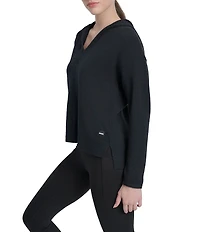 DKNY Sport by Donna Karan Long Sleeve Open Pointelle Stitch V-Neck Hoodie
