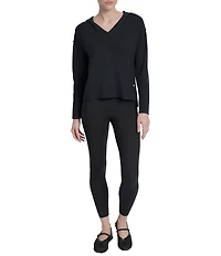 DKNY Sport by Donna Karan Long Sleeve Open Pointelle Stitch V-Neck Hoodie