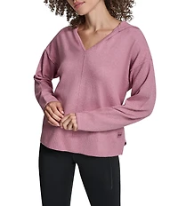 DKNY Sport by Donna Karan Long Sleeve Open Pointelle Stitch V-Neck Hoodie