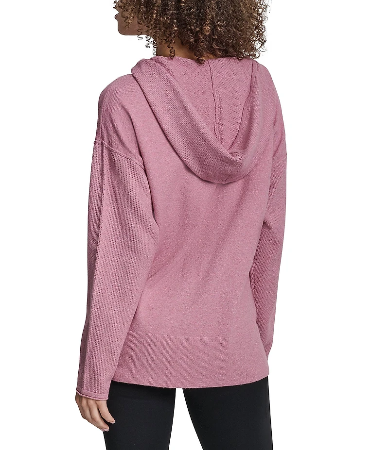 DKNY Sport by Donna Karan Long Sleeve Open Pointelle Stitch V-Neck Hoodie
