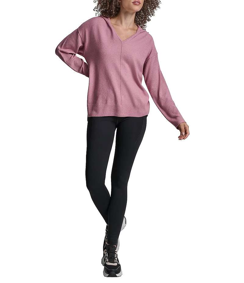 DKNY Sport by Donna Karan Long Sleeve Open Pointelle Stitch V-Neck Hoodie