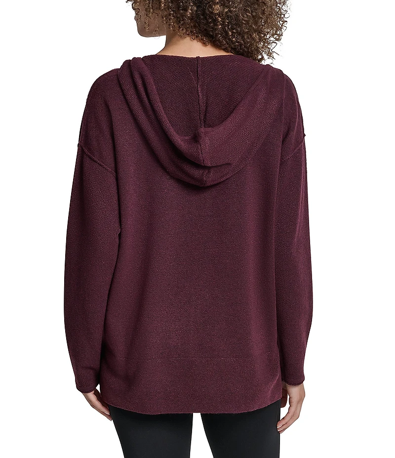 DKNY Sport by Donna Karan Long Sleeve Open Pointelle Stitch V-Neck Hoodie