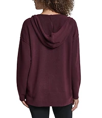 DKNY Sport by Donna Karan Long Sleeve Open Pointelle Stitch V-Neck Hoodie