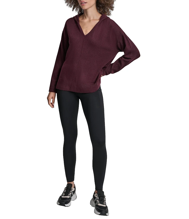 DKNY Sport by Donna Karan Long Sleeve Open Pointelle Stitch V-Neck Hoodie