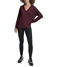 DKNY Sport by Donna Karan Long Sleeve Open Pointelle Stitch V-Neck Hoodie