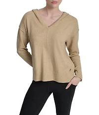 DKNY Sport by Donna Karan Long Sleeve Open Pointelle Stitch V-Neck Hoodie