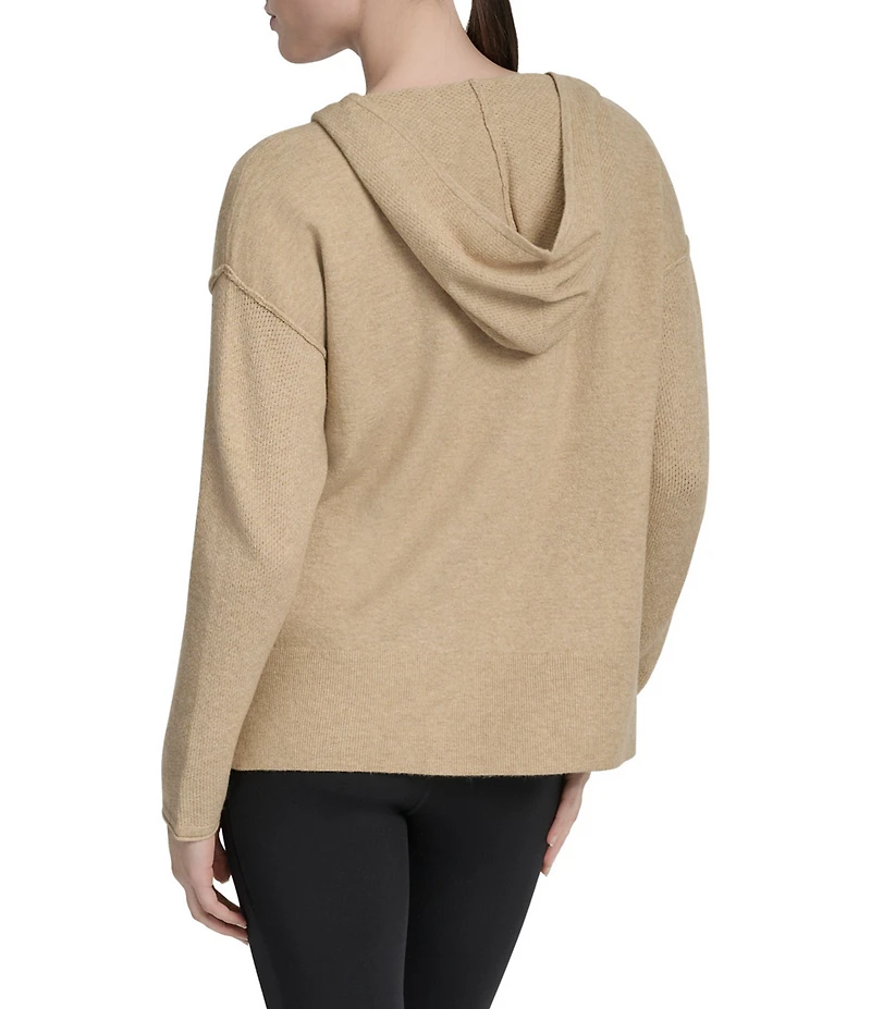 DKNY Sport by Donna Karan Long Sleeve Open Pointelle Stitch V-Neck Hoodie