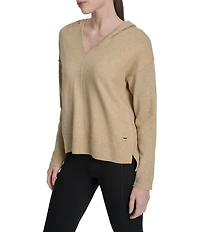 DKNY Sport by Donna Karan Long Sleeve Open Pointelle Stitch V-Neck Hoodie