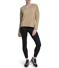DKNY Sport by Donna Karan Long Sleeve Open Pointelle Stitch V-Neck Hoodie