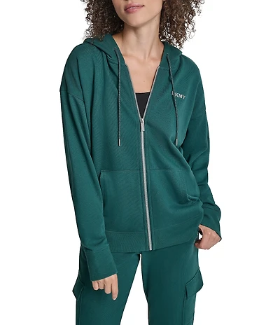 DKNY Sport by Donna Karan Metallic Bubble Logo Full Zip Hoodie