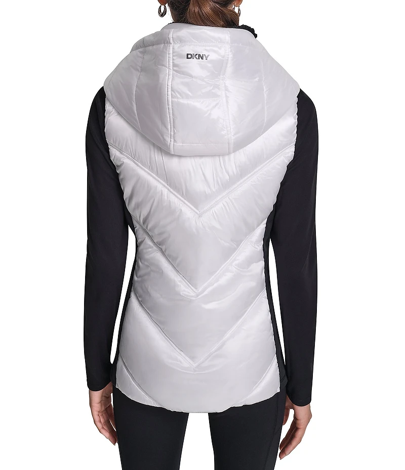 DKNY Sport by Donna Karan Metallic Mock Neck Sleeveless Zip-Up Hooded Vest