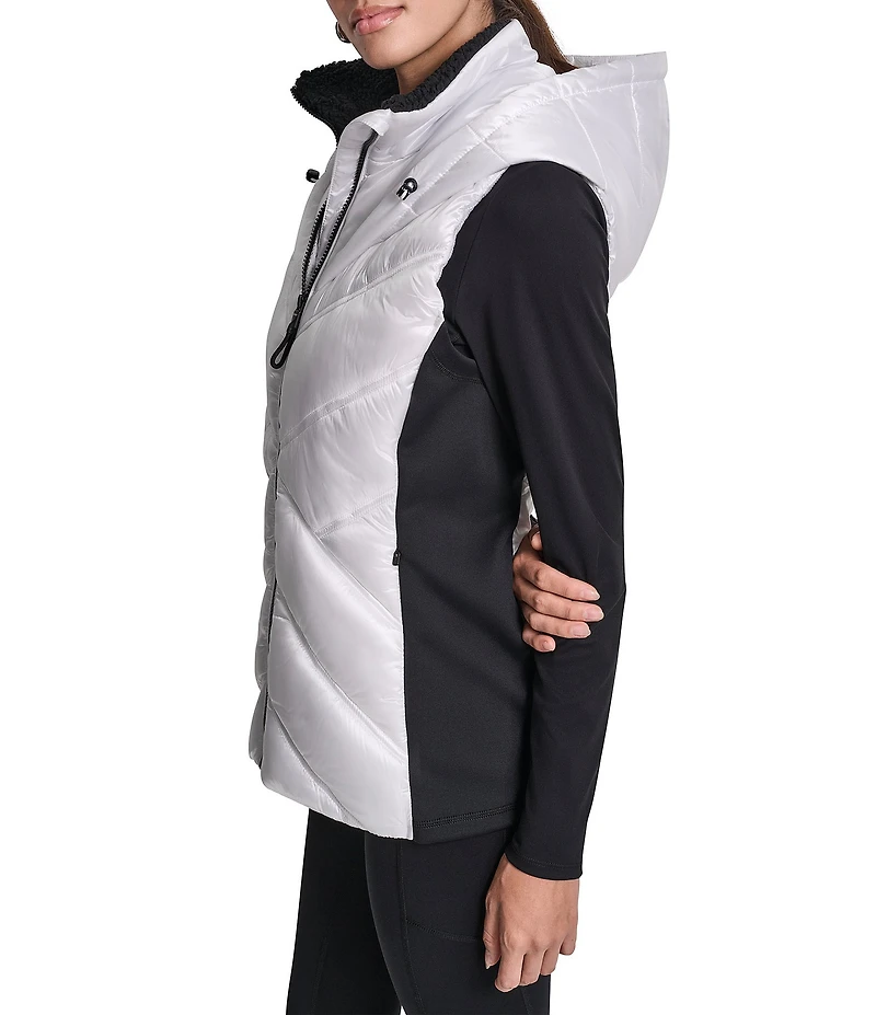 DKNY Sport by Donna Karan Metallic Mock Neck Sleeveless Zip-Up Hooded Vest
