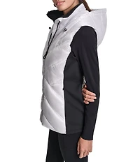 DKNY Sport by Donna Karan Metallic Mock Neck Sleeveless Zip-Up Hooded Vest
