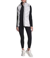 DKNY Sport by Donna Karan Metallic Mock Neck Sleeveless Zip-Up Hooded Vest